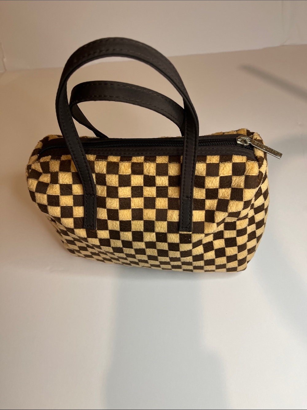 Lancome Checkerboard Mini Tote in Brown and Cream